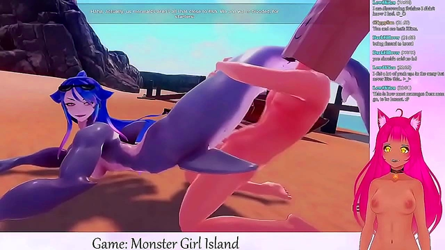 Lewd VTuber Neko Fucks Monster Girls in Anime Video Game Livestream Anal Adventure
