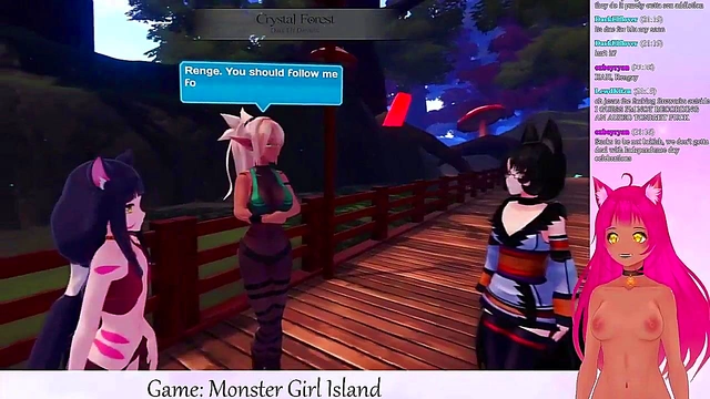 Lewd VTuber Neko Fucks Monster Girls in Anime Video Game Livestream Anal Adventure