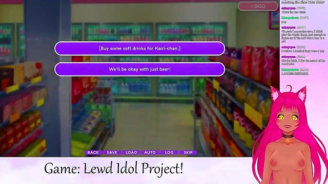 Lewd VTuber Neko Livestreams Yuri Anime Game With Big Tits Ahegao Action