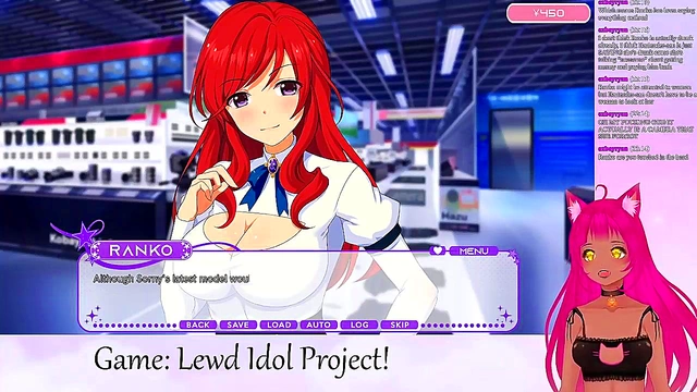 Lewd VTuber Neko Livestreams Yuri Anime Game With Big Tits Ahegao Action