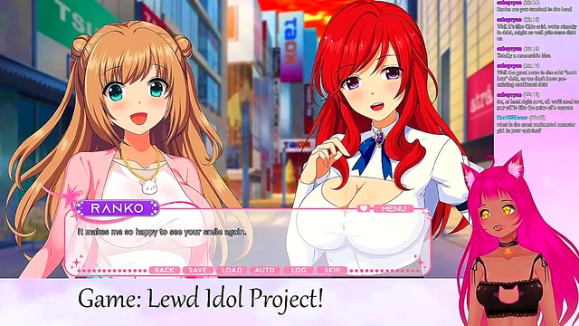 Lewd VTuber Neko Livestreams Yuri Anime Game With Big Tits Ahegao Action