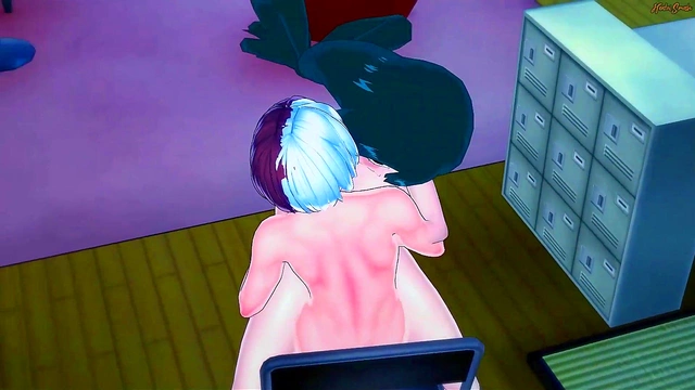 Todoroki Fucks Tsuyu Asui On Table for Doggy Style Creampie Orgasm