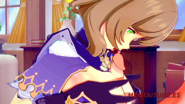Lisa from Genshin Impact Gets Fucked by Blonde Boy for Hot Blowjob & Creampie Action