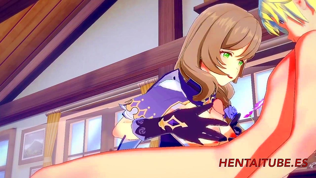 Lisa from Genshin Impact Gets Fucked by Blonde Boy for Hot Blowjob & Creampie Action