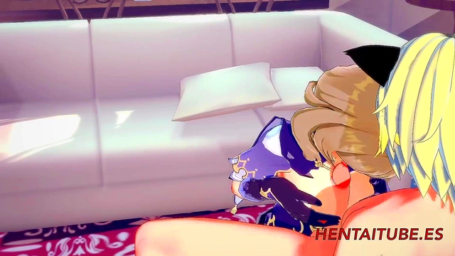 Lisa from Genshin Impact Gets Fucked by Blonde Boy for Hot Blowjob & Creampie Action