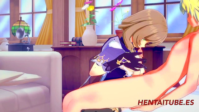 Lisa from Genshin Impact Gets Fucked by Blonde Boy for Hot Blowjob & Creampie Action