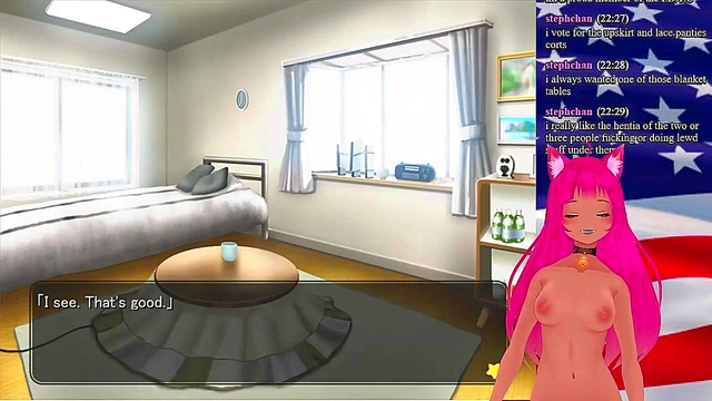 Lewd VTuber Neko Seduces in "My GF is the President" Anime Livestream