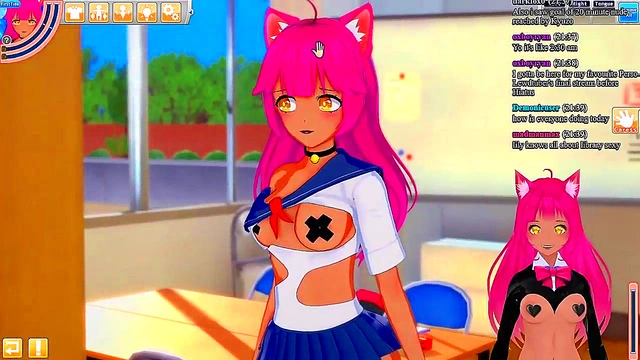 Lewd VTuber Neko Enjoys Public Blowjob, Titjob & Spanking For Cumshot Creampie