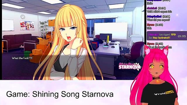 Lewd VTuber Neko Spanks Big-Busted Anime Girls In Shining Song Starnova Scene