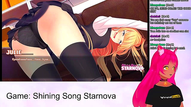 Lewd VTuber Neko Spanks Big-Busted Anime Girls In Shining Song Starnova Scene