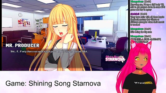 Lewd VTuber Neko Spanks Big-Busted Anime Girls In Shining Song Starnova Scene