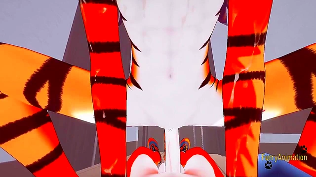 POV Furry Hentai – Hot Tigress Blows Fox & Gets Fucked for Creamy Finish