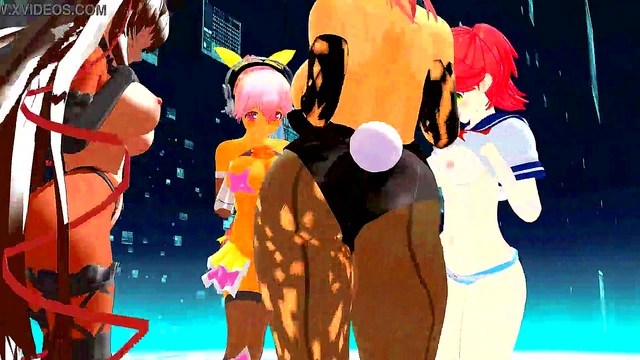 Four Anime Girls Sing & Strip Seductively for Erotic Dance Show