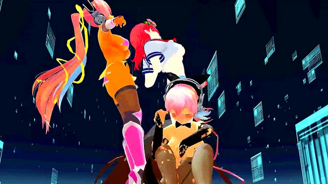 Four Anime Girls Sing & Strip Seductively for Erotic Dance Show