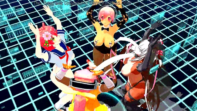 Four Anime Girls Sing & Strip Seductively for Erotic Dance Show