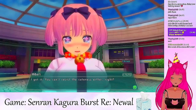 Lewd VTuber Neko Seduces in Lingerie During Senran Kagura Livestream Softcore Fun