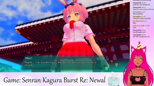 Lewd VTuber Neko Seduces in Lingerie During Senran Kagura Livestream Softcore Fun