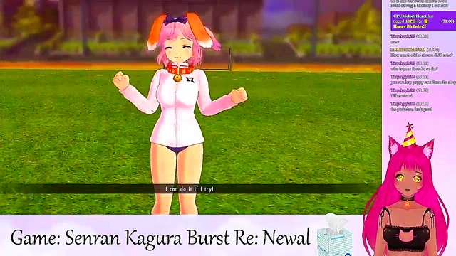 Lewd VTuber Neko Seduces in Lingerie During Senran Kagura Livestream Softcore Fun