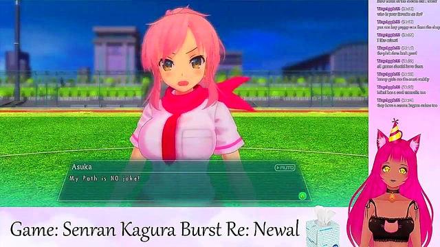 Lewd VTuber Neko Seduces in Lingerie During Senran Kagura Livestream Softcore Fun