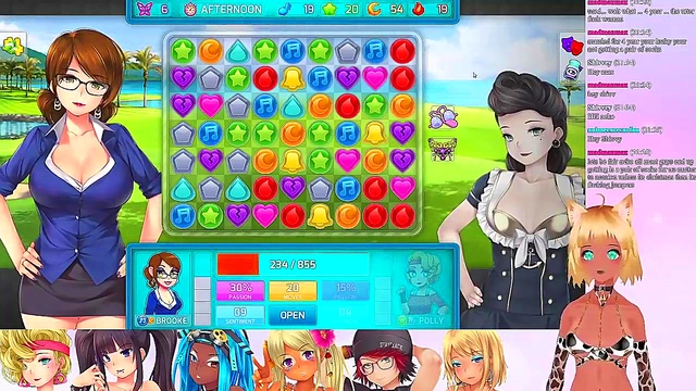 Lewd VTuber Neko Enjoying Lesbian Threesome With Big Boobs & Ass In Anime Gameplay