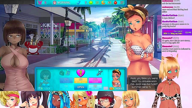 Lewd VTuber Neko Enjoying Lesbian Threesome With Big Boobs & Ass In Anime Gameplay