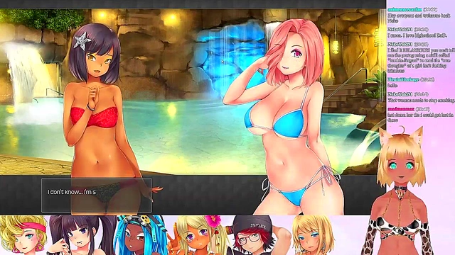 Lewd VTuber Neko Enjoying Lesbian Threesome With Big Boobs & Ass In Anime Gameplay