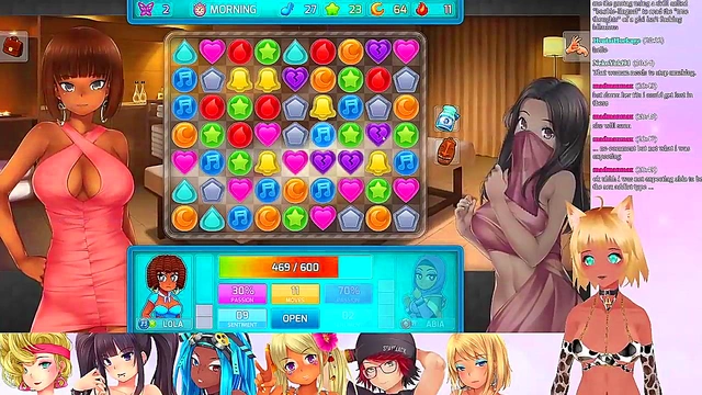 Lewd VTuber Neko Enjoying Lesbian Threesome With Big Boobs & Ass In Anime Gameplay