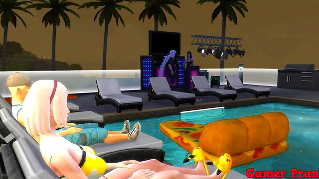 Perverted Sage Pounds Hinata's Ass Hard During Boruto Pool Party Orgy