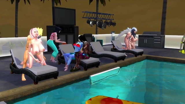 Perverted Sage Pounds Hinata's Ass Hard During Boruto Pool Party Orgy