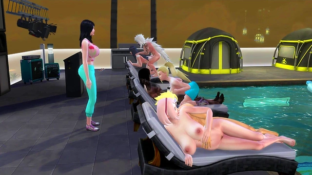 Perverted Sage Pounds Hinata's Ass Hard During Boruto Pool Party Orgy