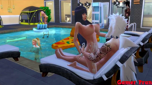 Perverted Sage Pounds Hinata's Ass Hard During Boruto Pool Party Orgy