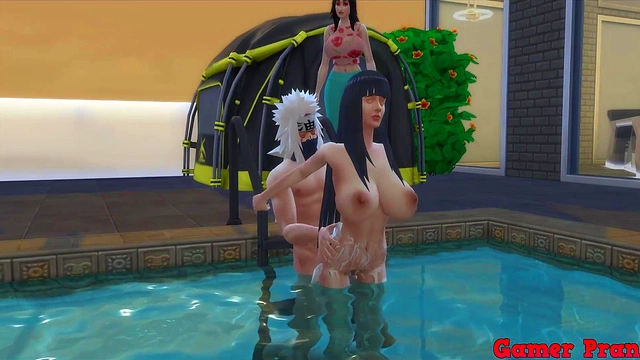 Perverted Sage Pounds Hinata's Ass Hard During Boruto Pool Party Orgy