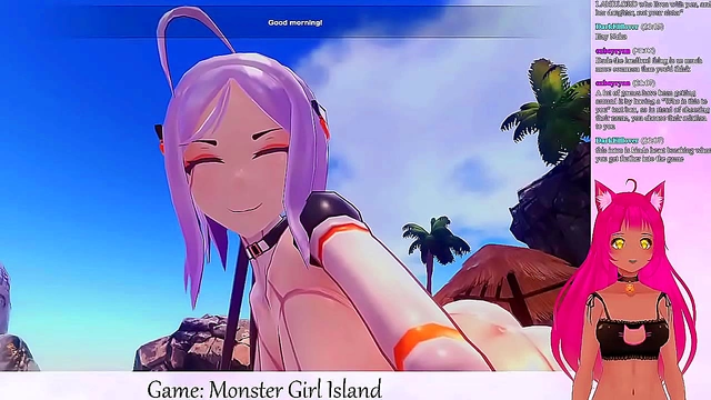 Lewd VTuber Neko Facesits Big-Busted Monster Girls in Anime Game Livestream