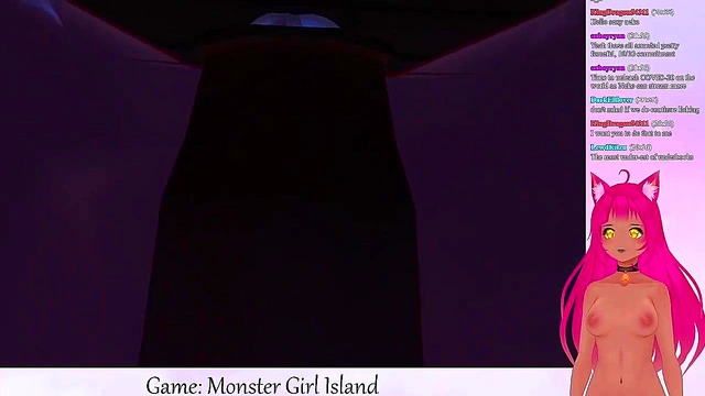 Lewd VTuber Neko Facesits Big-Busted Monster Girls in Anime Game Livestream