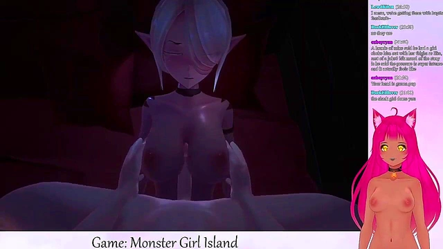 Lewd VTuber Neko Facesits Big-Busted Monster Girls in Anime Game Livestream
