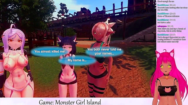 Lewd VTuber Neko Facesits Big-Busted Monster Girls in Anime Game Livestream