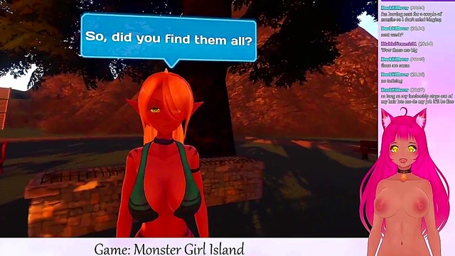 Lewd VTuber Neko Facesits Big-Busted Monster Girls in Anime Game Livestream