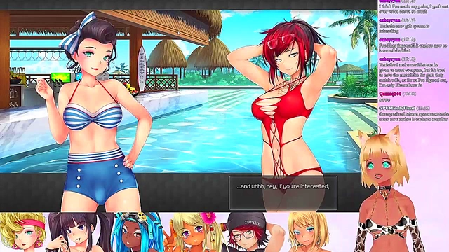 Lewd VTuber Neko’s Threesome Lingerie Fun in Anime Video Game Livestream