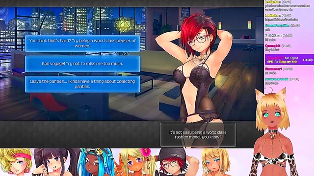 Lewd VTuber Neko’s Threesome Lingerie Fun in Anime Video Game Livestream