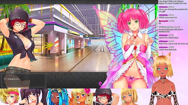 Lewd VTuber Neko’s Threesome Lingerie Fun in Anime Video Game Livestream