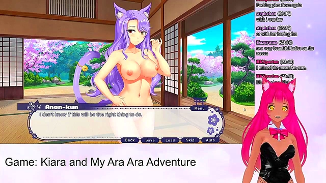 Lewd VTuber Neko Plays Anime Video Game for Naughty Lingerie Sex &Creampie