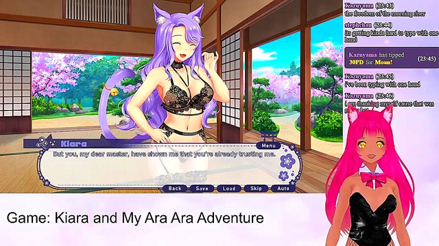 Lewd VTuber Neko Plays Anime Video Game for Naughty Lingerie Sex &Creampie