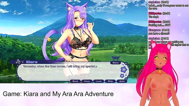 Lewd VTuber Neko Plays Anime Video Game for Naughty Lingerie Sex &Creampie