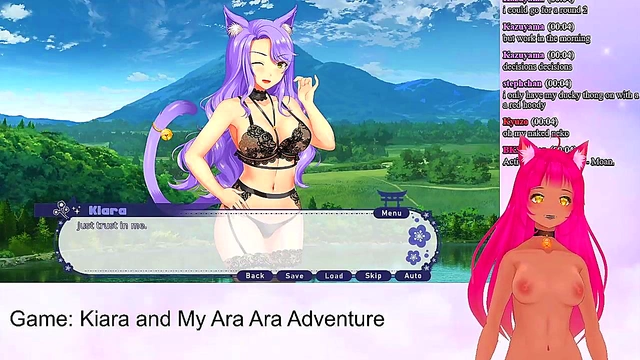 Lewd VTuber Neko Plays Anime Video Game for Naughty Lingerie Sex &Creampie