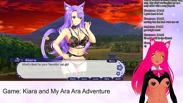 Lewd VTuber Neko Plays Anime Video Game for Naughty Lingerie Sex &Creampie