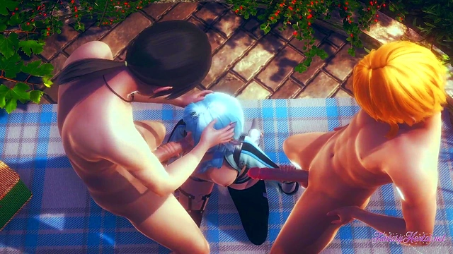 Eula from Genshin Impact Engages in Kinky Threesome Blowjob with Tit and Mouth Cumshots