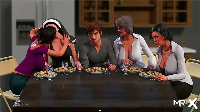 Horny Anime Ladies Engage in Lustful Table Fun With Teens & 3D Game Characters