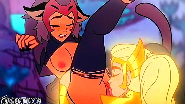 Cute Neko Adora & Catra Engage in Romantic Yuri Licking Session