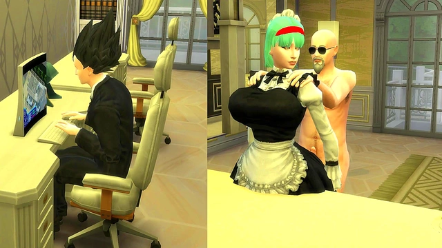 Perverted Boss Fucks Beautiful Maid Bulma While Husband Works In Dragon Ball Hentai