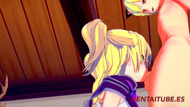 Fischl from Genshin Impact Enjoys Blowjob & Pussy Fucking for Creampie Finish